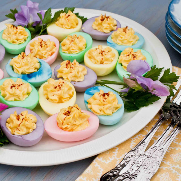 12 Festive Easter Recipes: Easter-Colored Deviled Eggs | OnceAMomAlwaysAMom.com